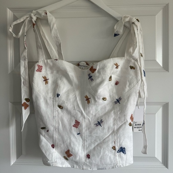 Reformation Jaxon Tie Shoulder Smocked Linen Tank - Picture 4 of 11
